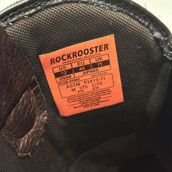 ROCKROOSTER Brown Leather 12” Steel Toe Work Boots Waterproof AP860 Men Size 12 - Picture 11 of 16